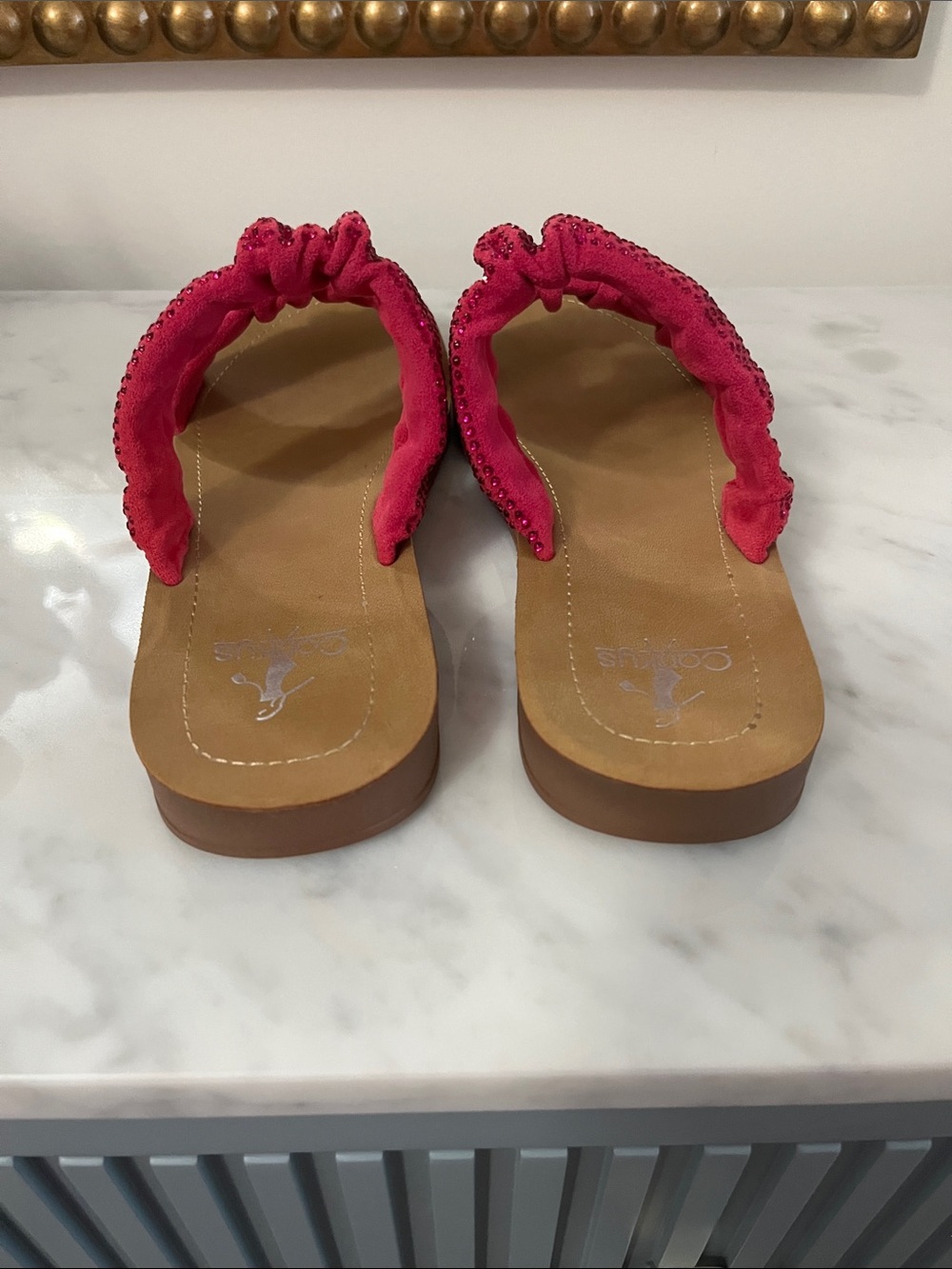 Corkys Hot Pink Rhinestone Double-Strap Slide Sandals - Picture 4 of 6